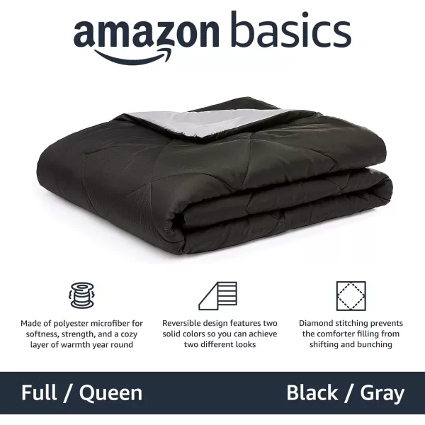 Amazon Basics Reversible Lightweight Microfiber Comforter Blanket TwinTwin XL BlackGreyBlack  Grey FullQueen 1Pack