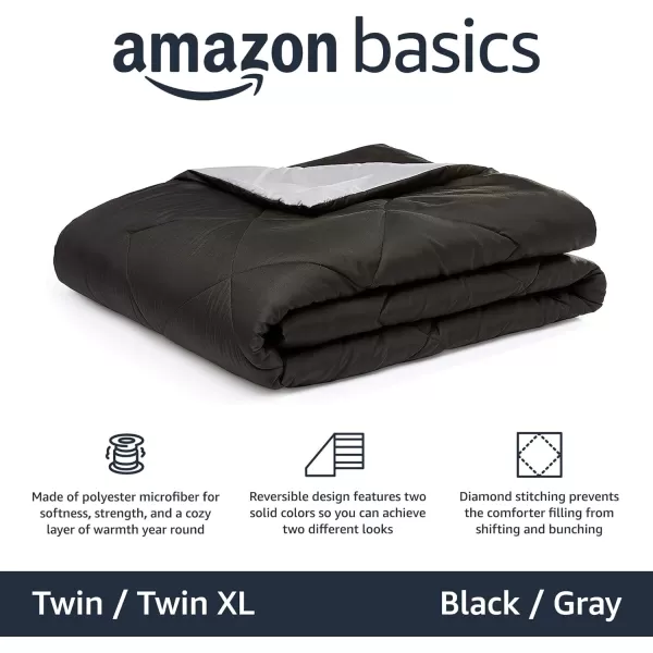 Amazon Basics Reversible Lightweight Microfiber Comforter Blanket TwinTwin XL BlackGreyBlack  Grey TwinTwin XL 1Pack