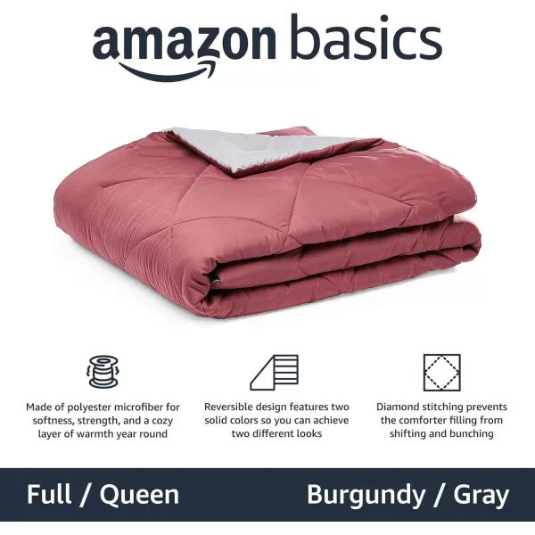 Amazon Basics Reversible Lightweight Microfiber Comforter Blanket TwinTwin XL BlackGreyBurgundy  Grey FullQueen 1Pack