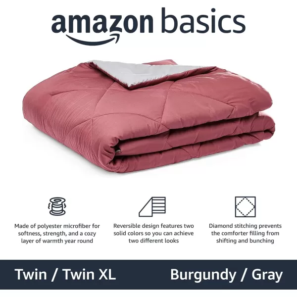 Amazon Basics Reversible Lightweight Microfiber Comforter Blanket TwinTwin XL BlackGreyBurgundy  Grey TwinTwin XL 1Pack