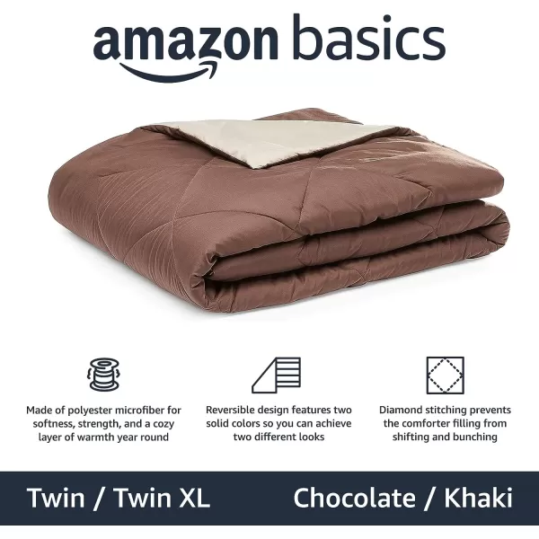 Amazon Basics Reversible Lightweight Microfiber Comforter Blanket TwinTwin XL BlackGreyChocolate  Khaki TwinTwin XL 1Pack