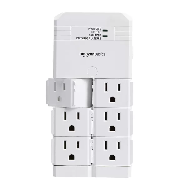 Amazon Basics Rotating 6Outlet Surge Protector Wall Mount 1080 Joules White6Outlet Wall Mounted