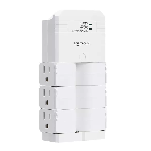 Amazon Basics Rotating 6Outlet Surge Protector Wall Mount 1080 Joules White6Outlet Wall Mounted