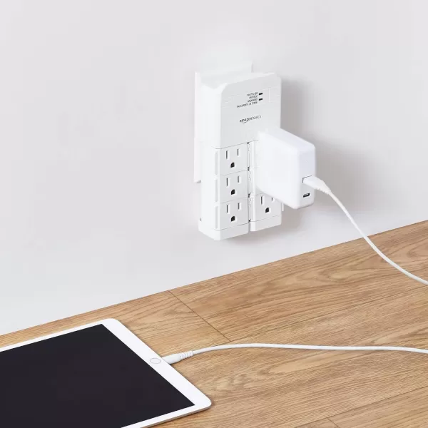 Amazon Basics Rotating 6Outlet Surge Protector Wall Mount 1080 Joules White6Outlet Wall Mounted