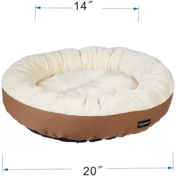 Amazon Basics Round Bolster Pet Bed with Flannel Top 20Inch Brown and IvoryRound Bed