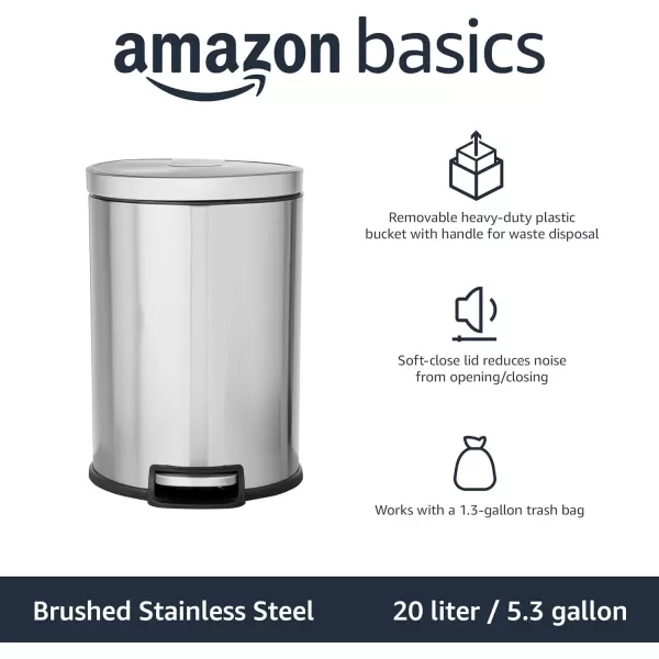 Amazon Basics Round Cylindrical Trash Can With SoftClose Foot Pedal 30 Liter79 Gallon Brushed Stainless Steel20L  53 Gallon