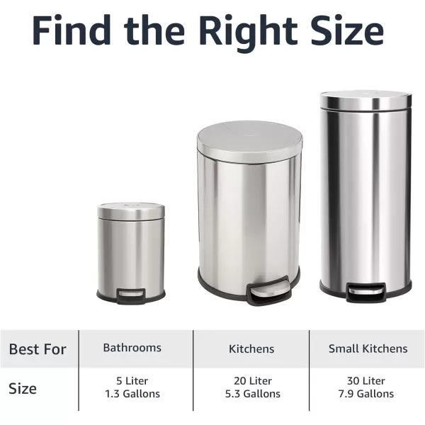 Amazon Basics Round Cylindrical Trash Can With SoftClose Foot Pedal 30 Liter79 Gallon Brushed Stainless Steel20L  53 Gallon