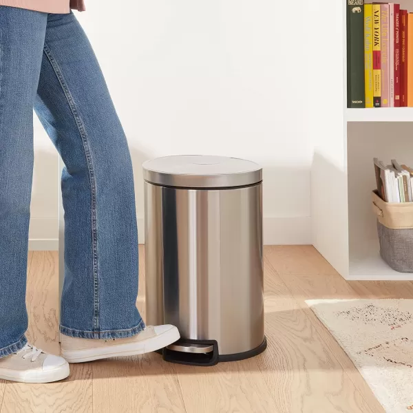 Amazon Basics Round Cylindrical Trash Can With SoftClose Foot Pedal 30 Liter79 Gallon Brushed Stainless Steel20L  53 Gallon