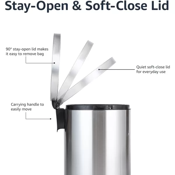 Amazon Basics Round Cylindrical Trash Can With SoftClose Foot Pedal 30 Liter79 Gallon Brushed Stainless Steel20L  53 Gallon