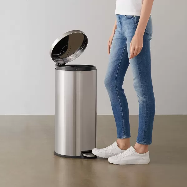 Amazon Basics Round Cylindrical Trash Can With SoftClose Foot Pedal 30 Liter79 Gallon Brushed Stainless Steel30L  79 Gallon