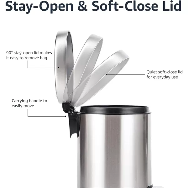 Amazon Basics Round Cylindrical Trash Can With SoftClose Foot Pedal 30 Liter79 Gallon Brushed Stainless Steel5L  13 Gallon