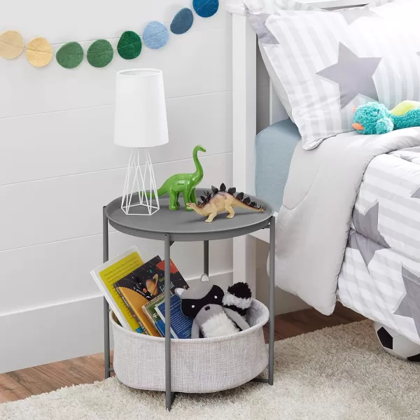 Amazon Basics Round Storage End Table Side Table with Cloth Basket WhiteHeather Gray 177 in x 177 in x 189 inCharcoal