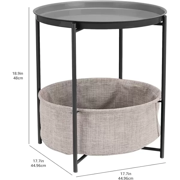 Amazon Basics Round Storage End Table Side Table with Cloth Basket WhiteHeather Gray 177 in x 177 in x 189 inCharcoal