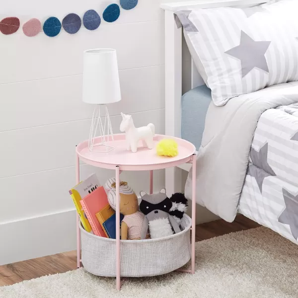 Amazon Basics Round Storage End Table Side Table with Cloth Basket WhiteHeather Gray 177 in x 177 in x 189 inDusty Pink