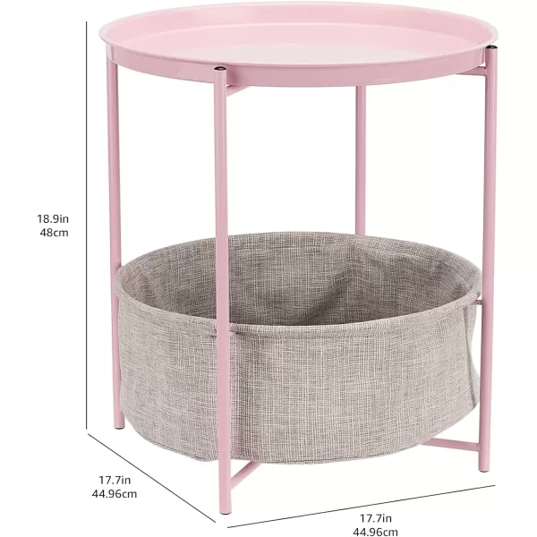 Amazon Basics Round Storage End Table Side Table with Cloth Basket WhiteHeather Gray 177 in x 177 in x 189 inDusty Pink