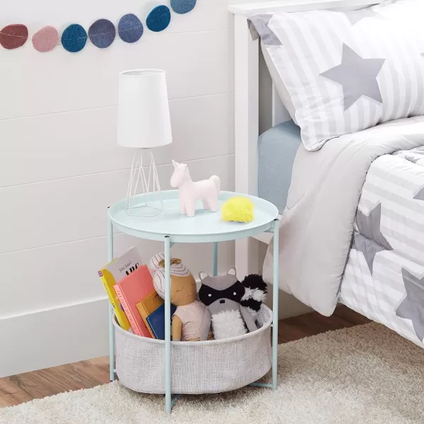 Amazon Basics Round Storage End Table Side Table with Cloth Basket WhiteHeather Gray 177 in x 177 in x 189 inMint Green