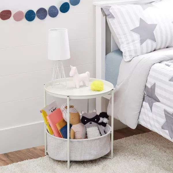 Amazon Basics Round Storage End Table Side Table with Cloth Basket WhiteHeather Gray 177 in x 177 in x 189 inWhite