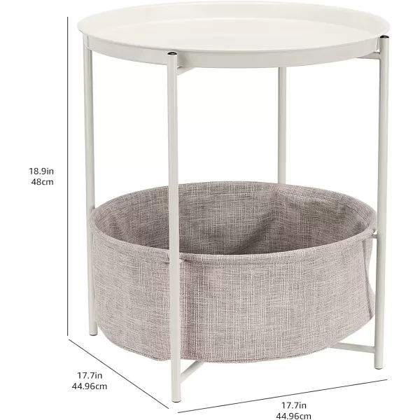 Amazon Basics Round Storage End Table Side Table with Cloth Basket WhiteHeather Gray 177 in x 177 in x 189 inWhite