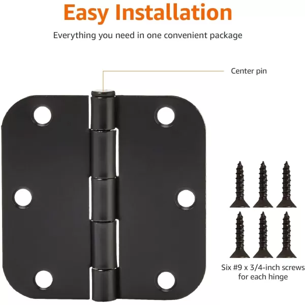 Amazon Basics Rounded 58 Radius Interior Door Hinges 18 Pack Oil Rubbed Bronze 35 x 3518 Pack Matte Black