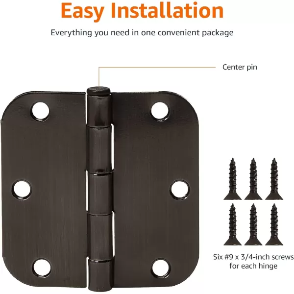 Amazon Basics Rounded 58 Radius Interior Door Hinges 18 Pack Oil Rubbed Bronze 35 x 3518 Pack Oil Rubbed Bronze
