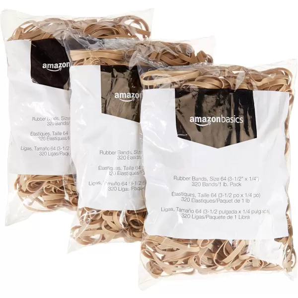 Amazon Basics Rubber Bands Size 33 312 x 18 Inch 600 Bands1 lb Pack 3Pack TanSize 64 14 3Pack