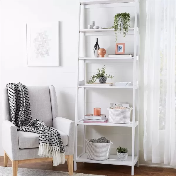 Amazon Basics Rubberwood 5 Shelf Ladder Bookcase White 1503 D x 2598 W x 7448 HWhite