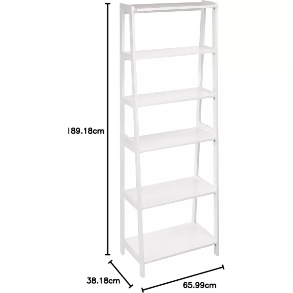 Amazon Basics Rubberwood 5 Shelf Ladder Bookcase White 1503 D x 2598 W x 7448 HWhite