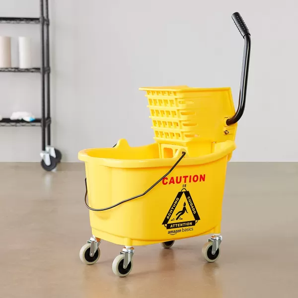 Amazon Basics Side Press Wringer Combo Commercial Rectangular Mop Bucket on Wheels 35Quart YellowAmazon Basics Side Press Wringer Combo Commercial Rectangular Mop Bucket on Wheels 35Quart Yellow