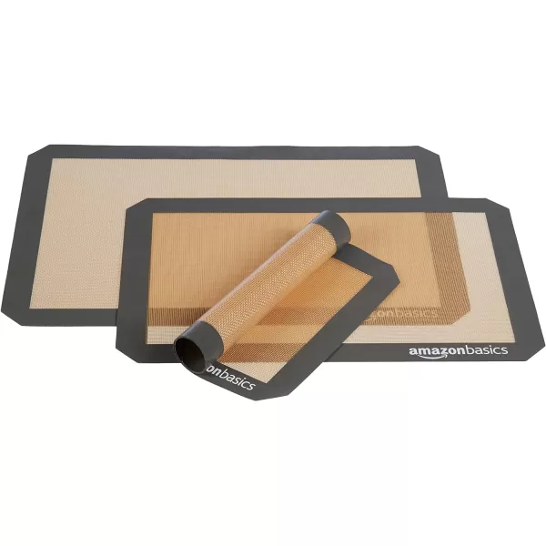 Amazon Basics Silicone NonStick Food Safe Baking Mat Pack of 3 BeigeGray Rectangular 165 x 1162BeigeGray 3Pack Baking Mats