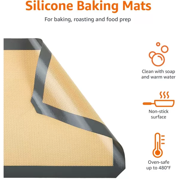 Amazon Basics Silicone NonStick Food Safe Baking Mat Pack of 3 BeigeGray Rectangular 165 x 1162New BeigeGray 2Pack Baking Mats