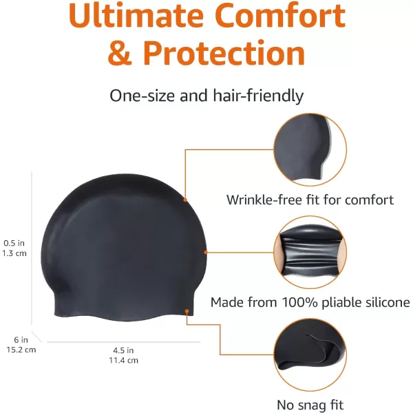 Amazon Basics Silicone Unisex Swim CapsBlack
