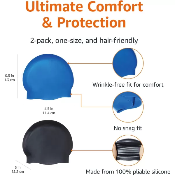 Amazon Basics Silicone Unisex Swim CapsBlackBlue