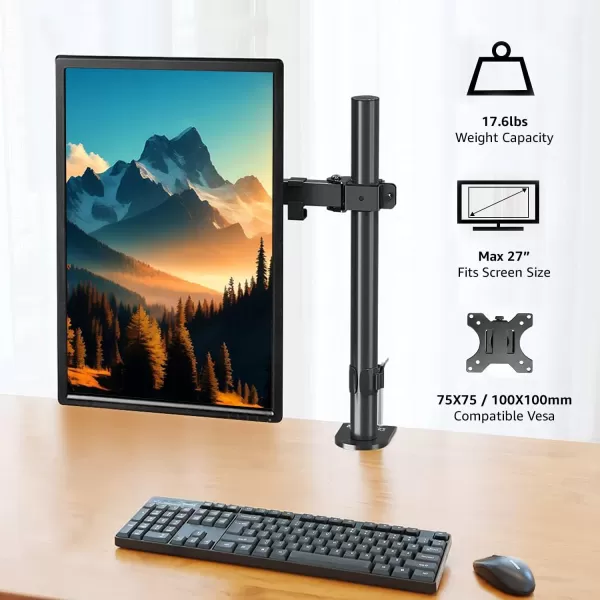 Amazon Basics Single Computer Monitor Stand Height Adjustable Desk Arm Mount Steel BlackAmazon Basics Single Computer Monitor Stand Height Adjustable Desk Arm Mount Steel Black