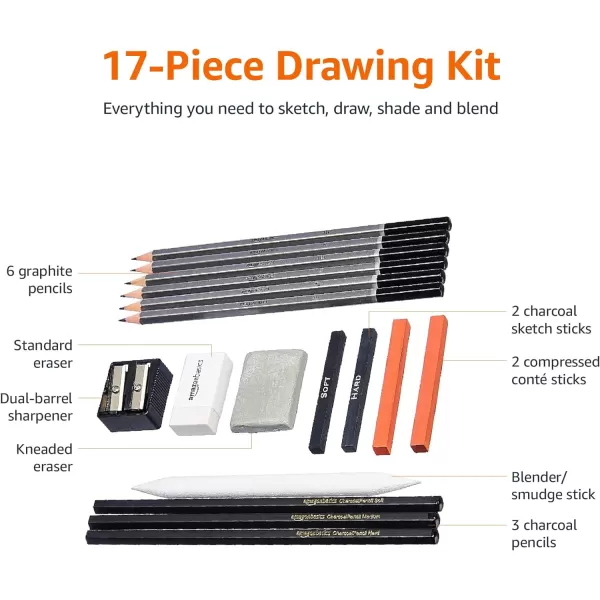 Amazon Basics Sketch and Drawing Art Pencil Kit 17 Piece Set Charcoal Black WhiteAmazon Basics Sketch and Drawing Art Pencil Kit 17 Piece Set Charcoal Black White