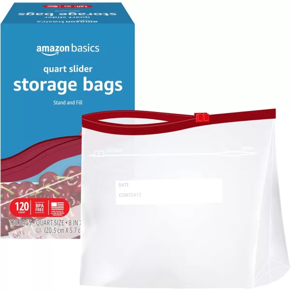 Amazon Basics Slider Quart Food Storage Bags 120 Count Previously SolimoQuart 120 Count