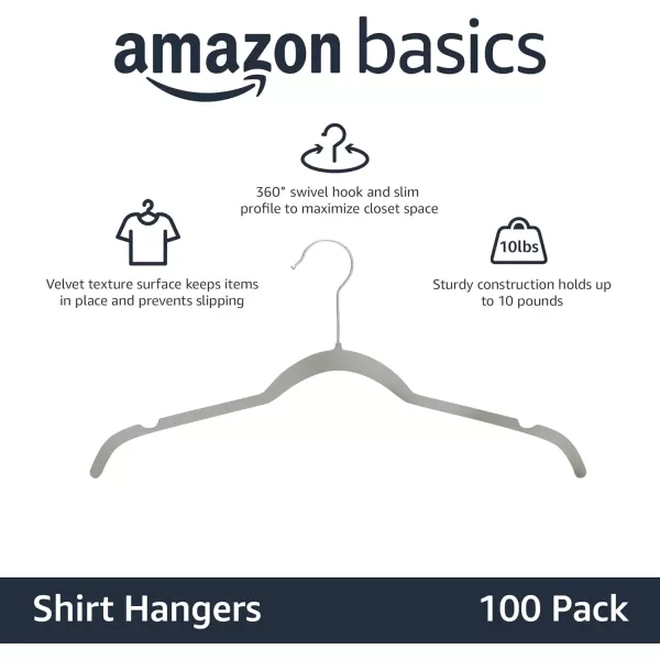 Amazon Basics Slim Velvet NonSlip Shirt Clothes Hangers BlackSilver  Pack of 100Pack of 100 GraySilver