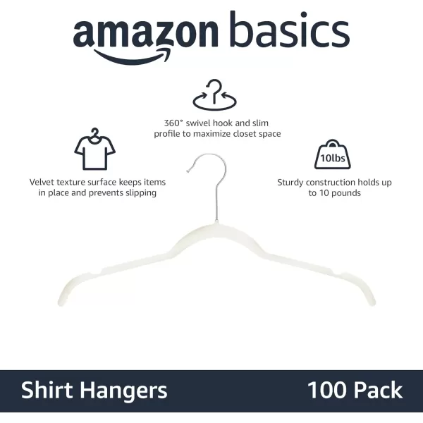 Amazon Basics Slim Velvet NonSlip Shirt Clothes Hangers BlackSilver  Pack of 100Pack of 100 IvorySilver