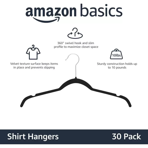 Amazon Basics Slim Velvet NonSlip Shirt Clothes Hangers BlackSilver  Pack of 100Pack of 30 BlackSilver