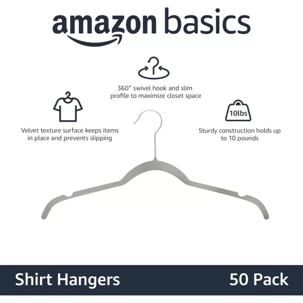 Amazon Basics Slim Velvet NonSlip Shirt Clothes Hangers BlackSilver  Pack of 100Pack of 50 GraySilver