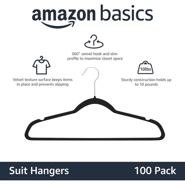 Amazon Basics Slim Velvet NonSlip Suit Clothes Hangers IvoryRose Gold  Pack of 30BlackSilver Pack of 100