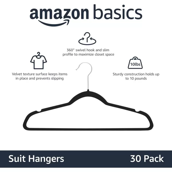 Amazon Basics Slim Velvet NonSlip Suit Clothes Hangers IvoryRose Gold  Pack of 30BlackSilver Pack of 30