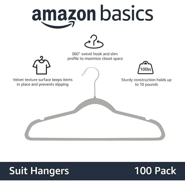 Amazon Basics Slim Velvet NonSlip Suit Clothes Hangers IvoryRose Gold  Pack of 30GraySilver Pack of 100