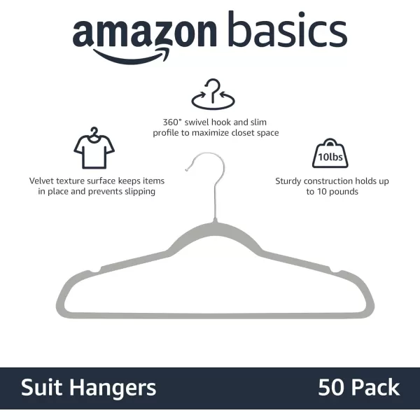 Amazon Basics Slim Velvet NonSlip Suit Clothes Hangers IvoryRose Gold  Pack of 30GraySilver Pack of 50