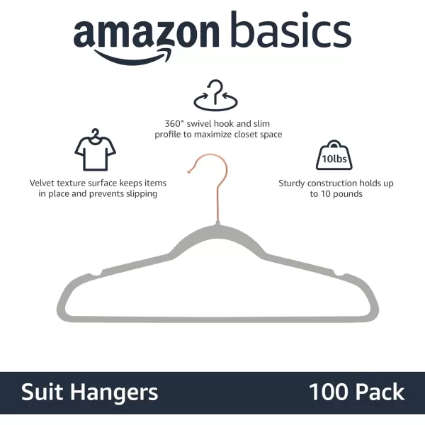 Amazon Basics Slim Velvet NonSlip Suit Clothes Hangers IvoryRose Gold  Pack of 30GreyRose Gold Pack of 100