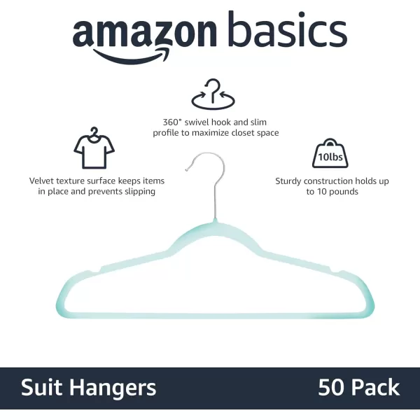 Amazon Basics Slim Velvet NonSlip Suit Clothes Hangers IvoryRose Gold  Pack of 30Mint GreenSilver Pack of 50