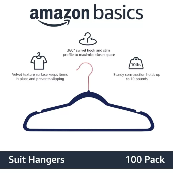 Amazon Basics Slim Velvet NonSlip Suit Clothes Hangers IvoryRose Gold  Pack of 30Navy BlueRose Gold Pack of 100