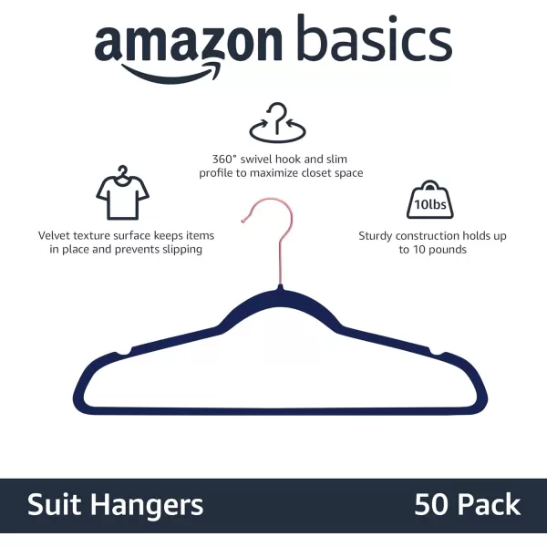 Amazon Basics Slim Velvet NonSlip Suit Clothes Hangers IvoryRose Gold  Pack of 30Navy BlueRose Gold Pack of 50