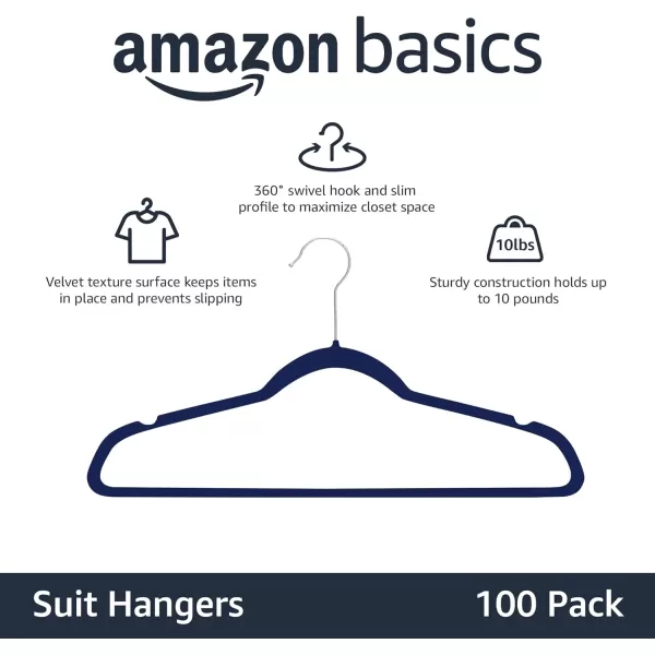 Amazon Basics Slim Velvet NonSlip Suit Clothes Hangers IvoryRose Gold  Pack of 30Navy BlueSilver Pack of 100