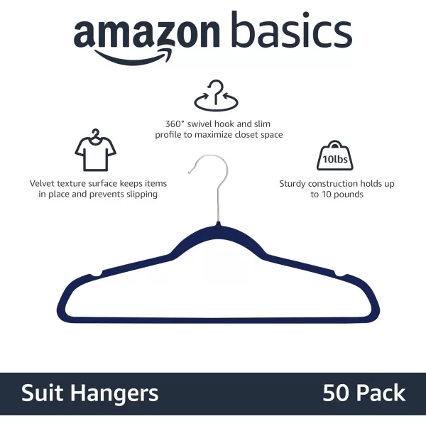 Amazon Basics Slim Velvet NonSlip Suit Clothes Hangers IvoryRose Gold  Pack of 30Navy BlueSilver Pack of 50