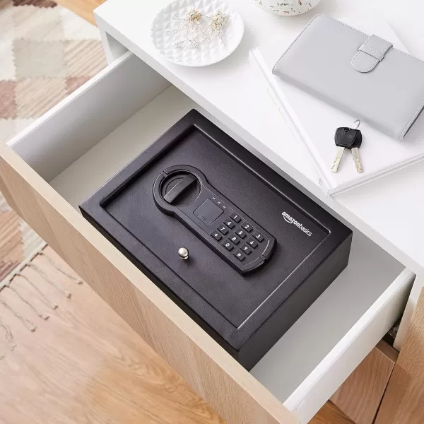 Amazon Basics Small Slim Desk Drawer Security Safe with Programmable Electronic Keypad 118 L x 86 W x 44 H inches BlackAmazon Basics Small Slim Desk Drawer Security Safe with Programmable Electronic Keypad 118 L x 86 W x 44 H inches Black